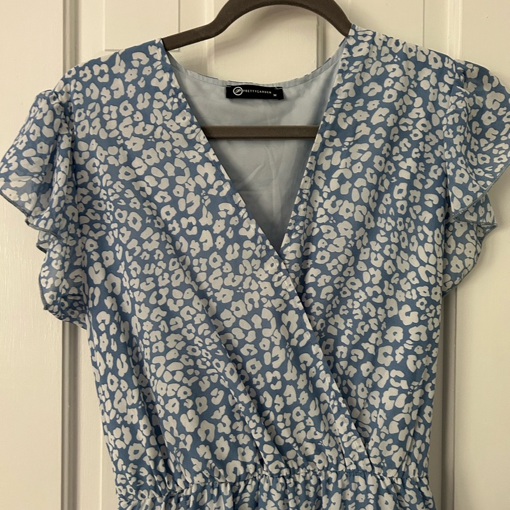 Chic Blue Patterned Midi Dress
